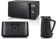 Swan Stealth 1.7L 3KW Kettle, 4 Slice Toaster & 800W Digital Microwave in Matte Black