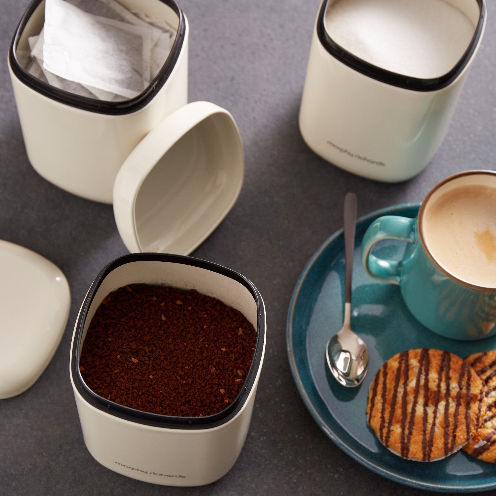 Morphy Richards Compact Bread Bin & Canisters Cream Kitchen Storage Set 9511278