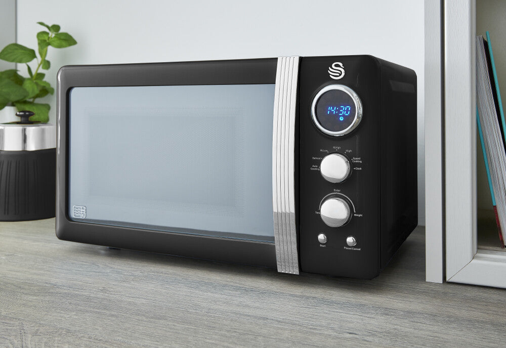 Swan Retro Black Kettle 4 Slice Toaster Microwave & Canisters Kitchen Set of 63