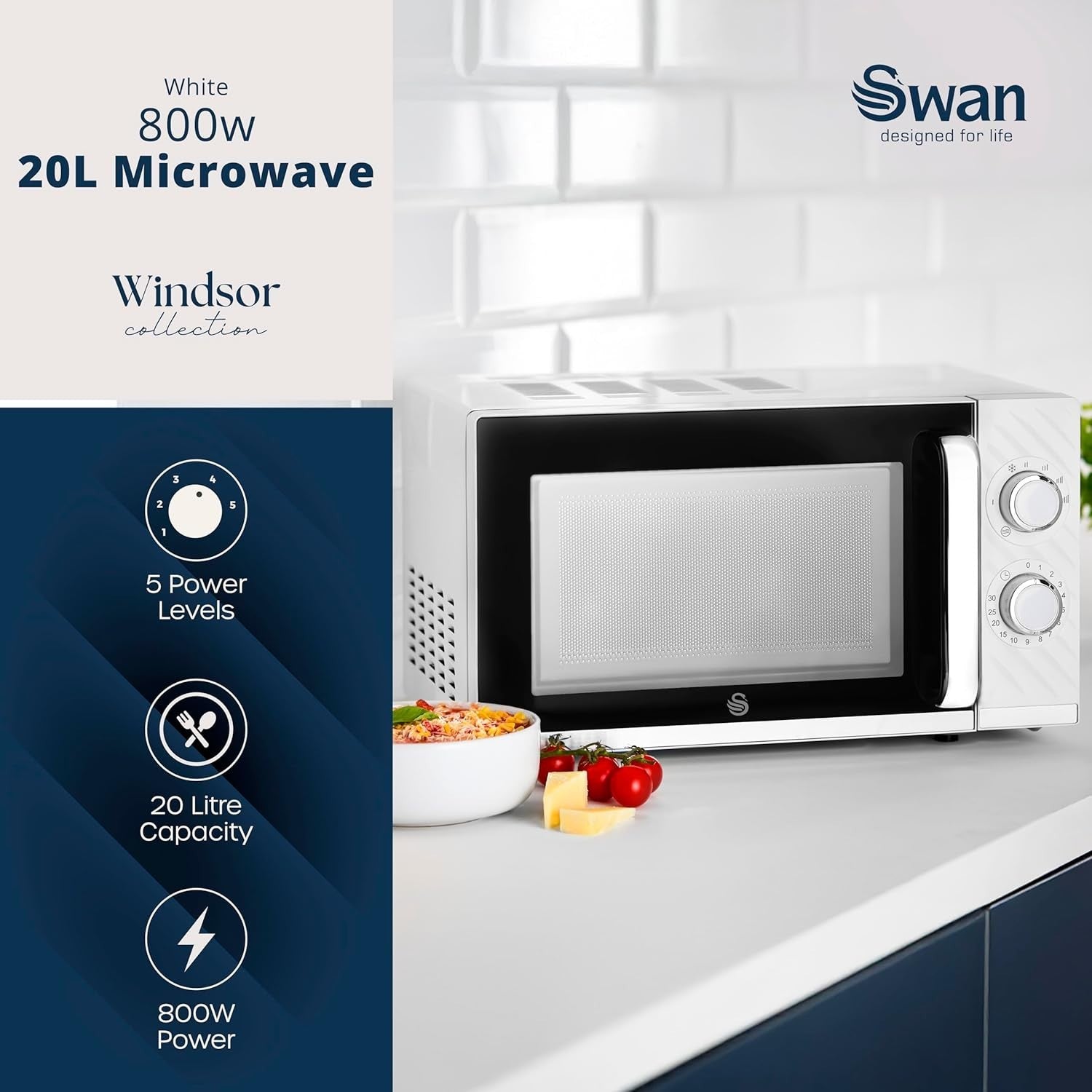 Swan Windsor White Kettle Toaster Microwave Set Textured Finish Chrome Accents3