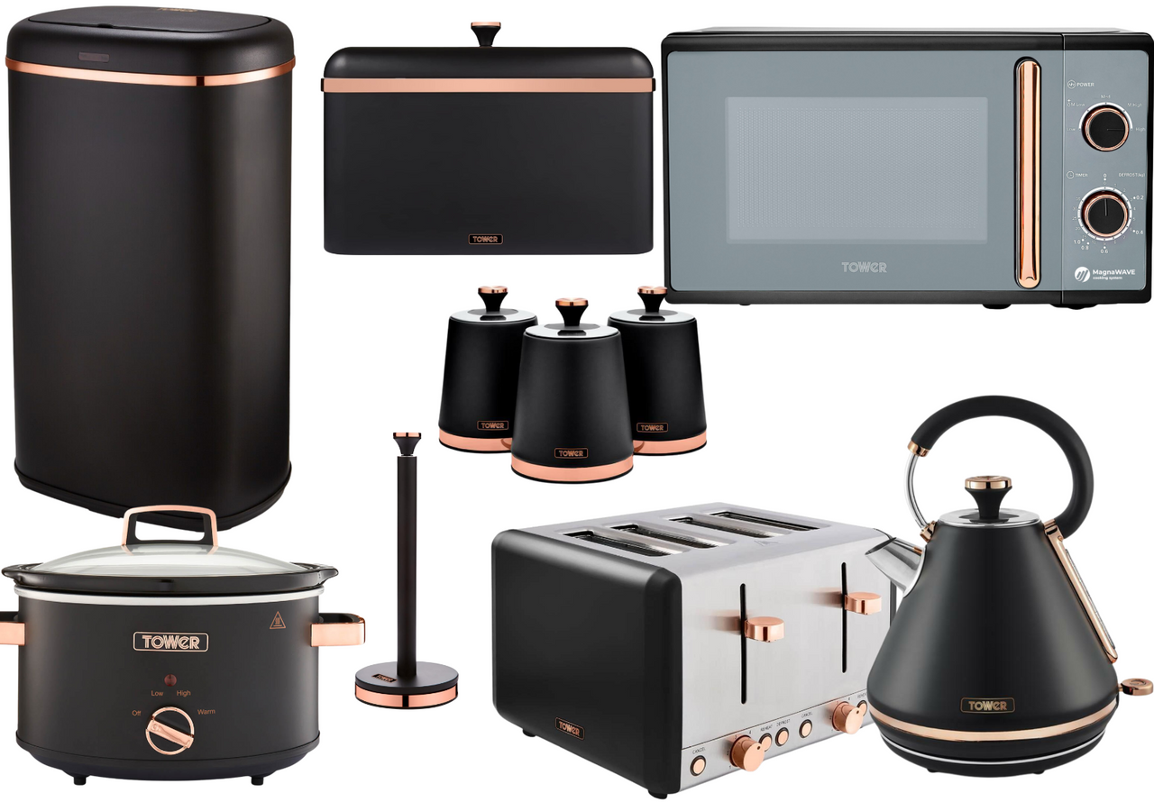 Tower Cavaletto Black Kettle Toaster Microwave Slow Cooker Sensor Bin & Storage0