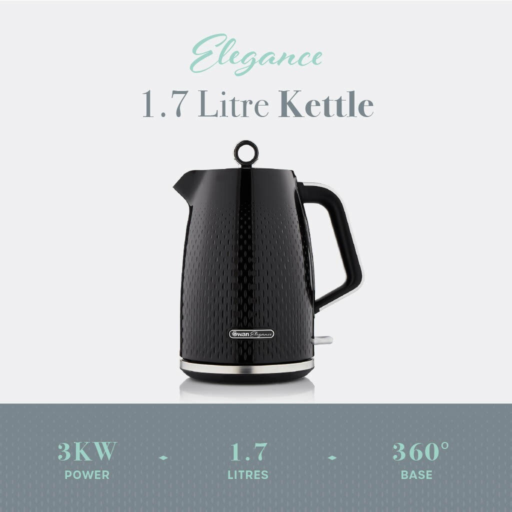 Swan Elegance Kettle, 4 Slice Toaster & 800W 20L Digital Microwave Set in Black5