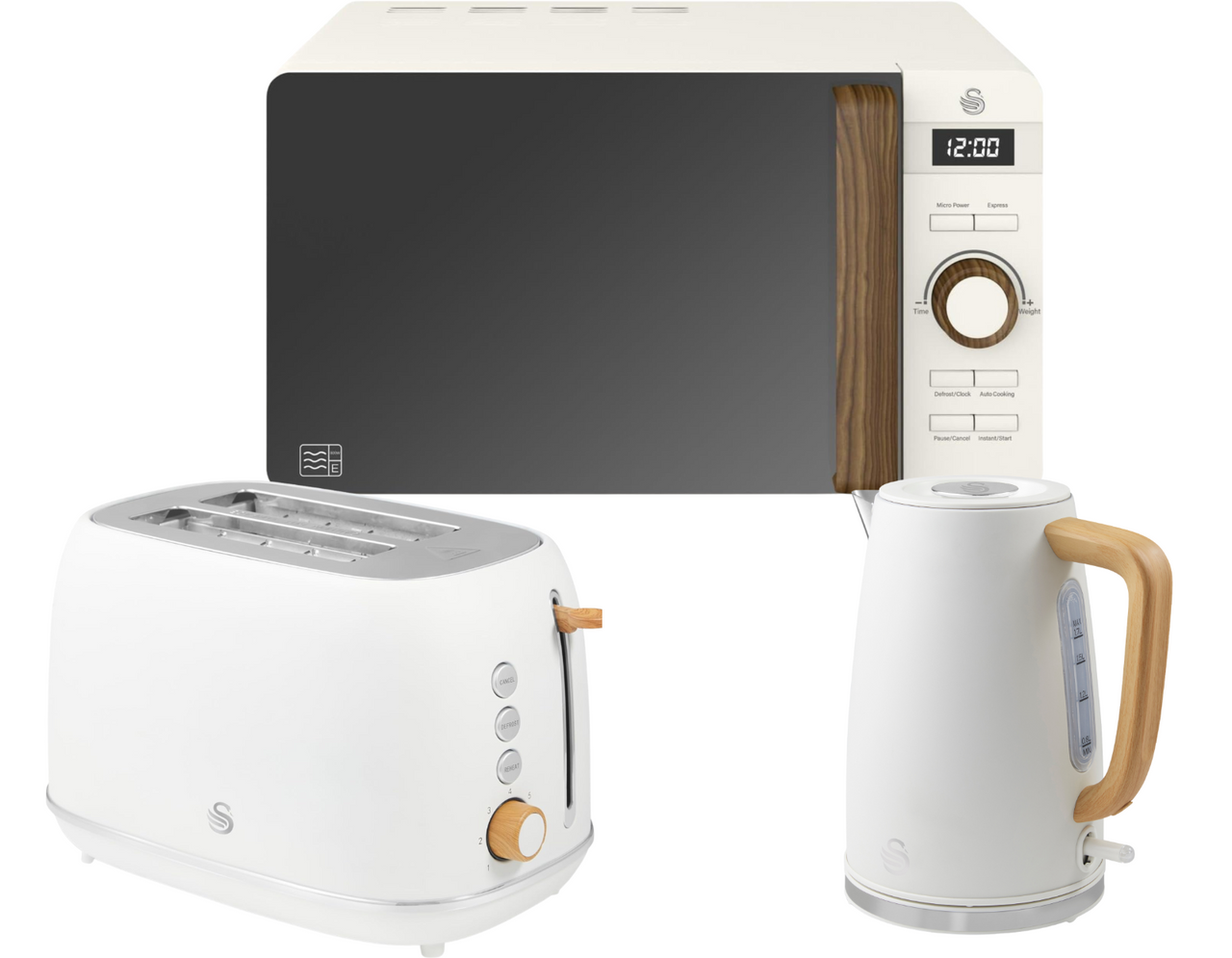 Swan Fjord White Jug Kettle 2 Slice Toaster plus Nordic Microwave Kitchen Set0