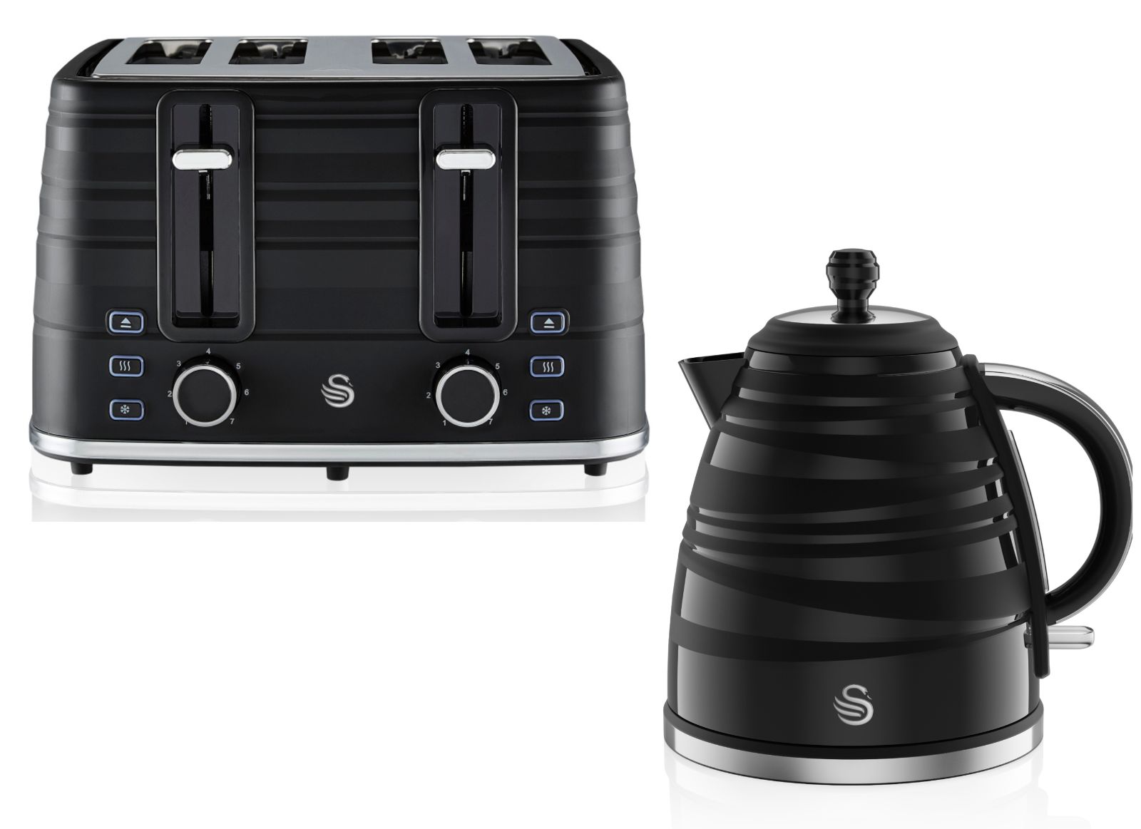 Swan Symphony Black Kettle & 4 Slice Toaster Matching Kitchen Set