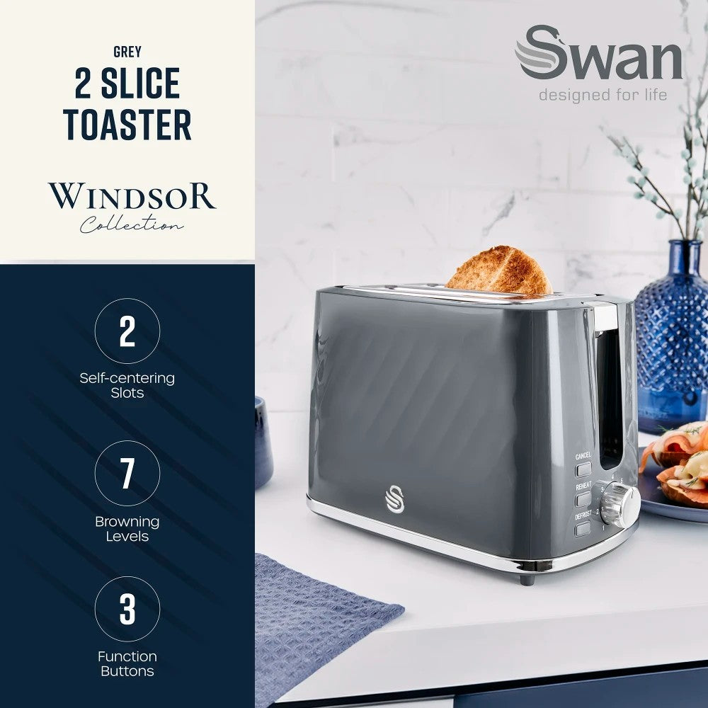 Swan Windsor Grey Kettle Toaster Microwave Breadbin Canisters Kitchen Bundle6