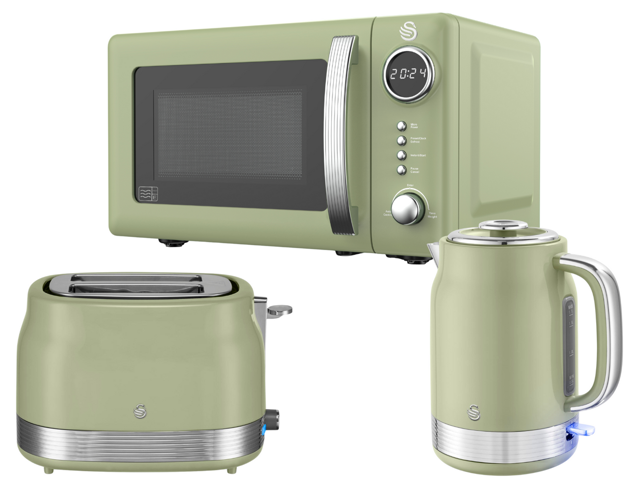 Swan Retro Revive Green Jug Kettle 2 Slice Toaster & 800W Microwave Kitchen Set0