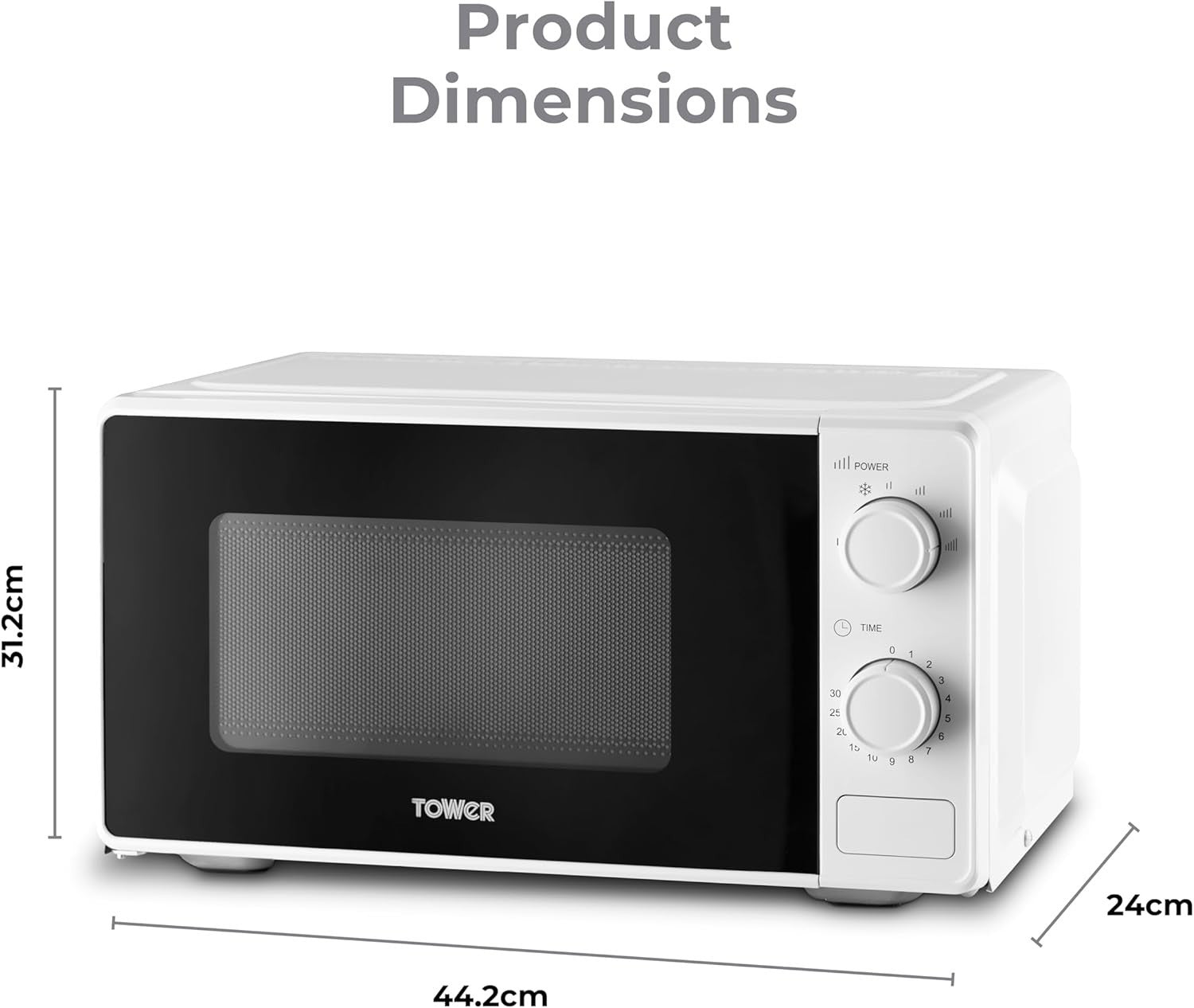 Tower Microwave White 20L 800W 5 Power Levels Defrost Function T24044WHT5