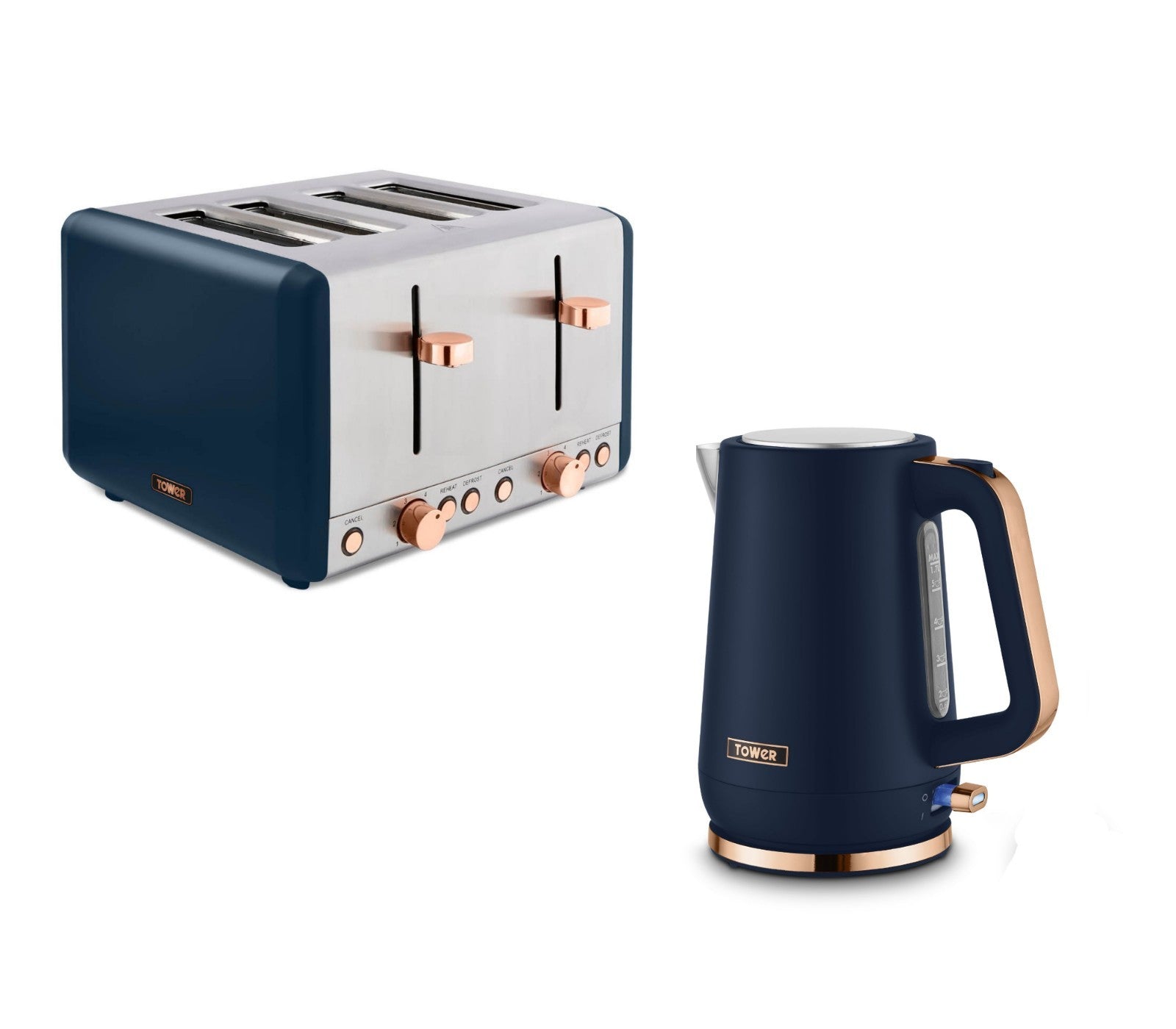 Tower Cavaletto Kettle & 4 Slice Toaster Set Midnight Blue Rose Gold0