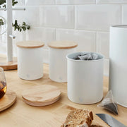 Swan Fjord White Jug Kettle Toaster plus Nordic Microwave Breadbin Canisters Set5