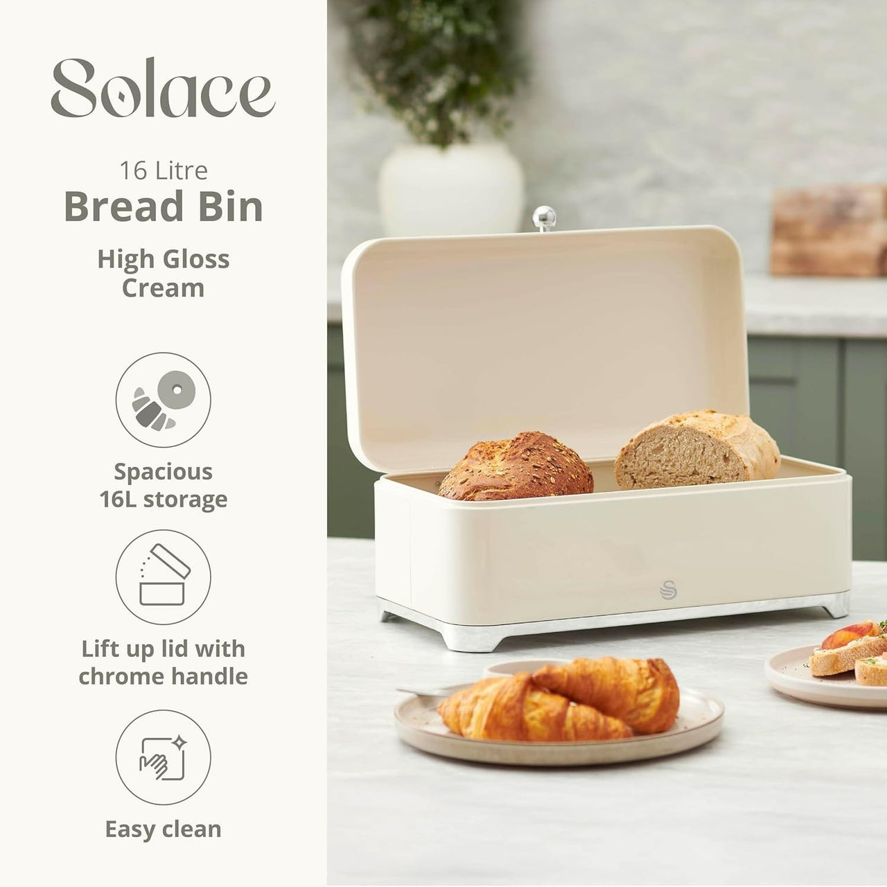 Swan Solace Cream Breadbin Canisters Kitchen Storage Set Chrome Trim1