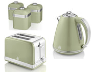 Swan Retro Green 1.5L Jug Kettle, 2 Slice Toaster and Tea, Coffee, Sugar Canisters Matching Set