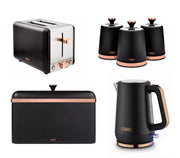 Tower Cavaletto Kettle, 2 Slice Toaster, 3 Canisters & Bread Bin Black Rose Gold0