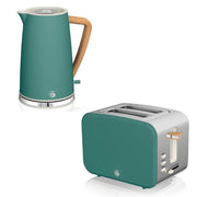 Swan Nordic Green Kettle & 2 Slice Toaster Scandinavian Design Kitchen Set