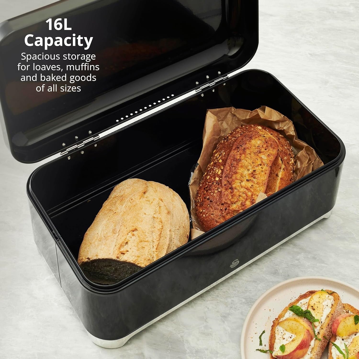 Swan Solace Black Kettle Toaster Breadbin Canisters Kitchen Roll Holder Set of 78