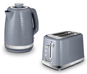 Tower Saturn 1.7L 3KW Jug Kettle & 2 Slice Toaster Grey with Chrome Accents