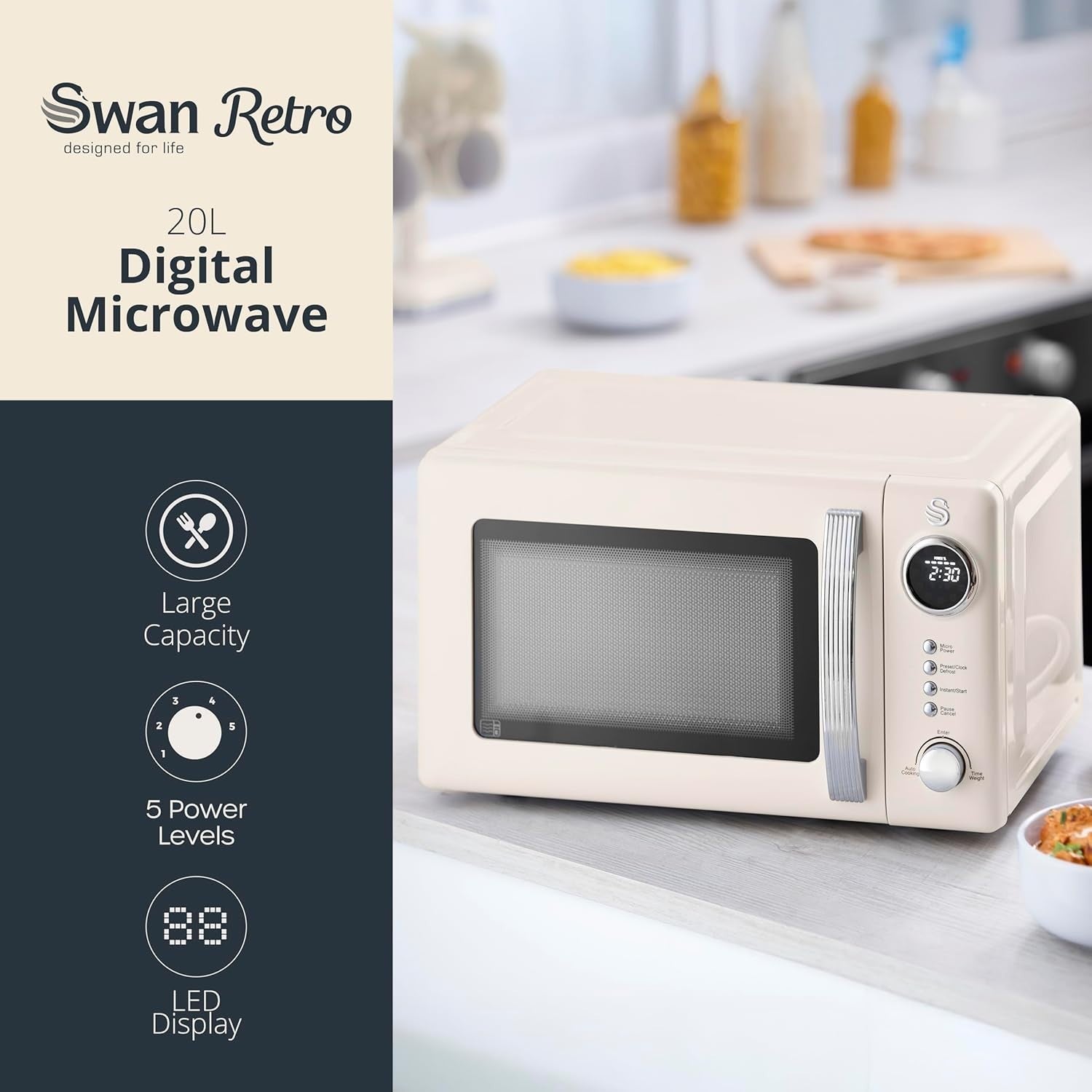 Swan Retro Revive Cream Microwave 20L 800W Digital Microwave SM4425CRM1