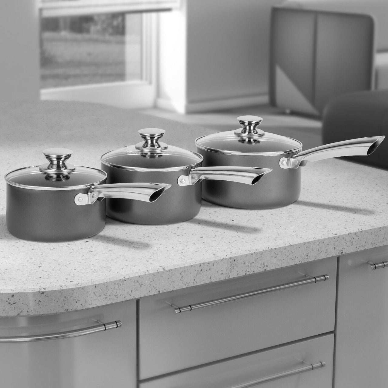 Morphy Richards 3 Piece Saucepan Set. 16, 18 & 20cm Pan Set Titanium 973023
