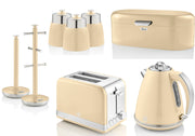 Swan Retro Cream Kettle Toaster Bread Bin Canisters Mug Tree Towel Pole Set of 8