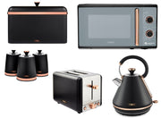 Tower Cavaletto Black Kettle, 2 Slice Toaster, Microwave, Bread Bin & Canisters Kitchen Set