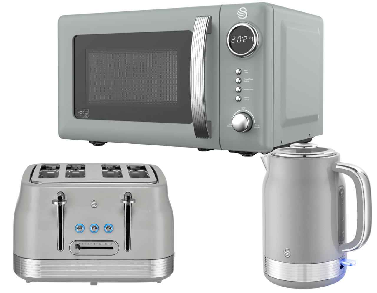 Swan Retro Revive Grey Jug  Kettle 4 Slice Toaster Digital Microwave Kitchen Set0