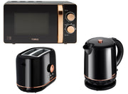 Tower Rose Gold & Black Kettle 2 Slice Toaster & 800W 20L Microwave Kitchen Set