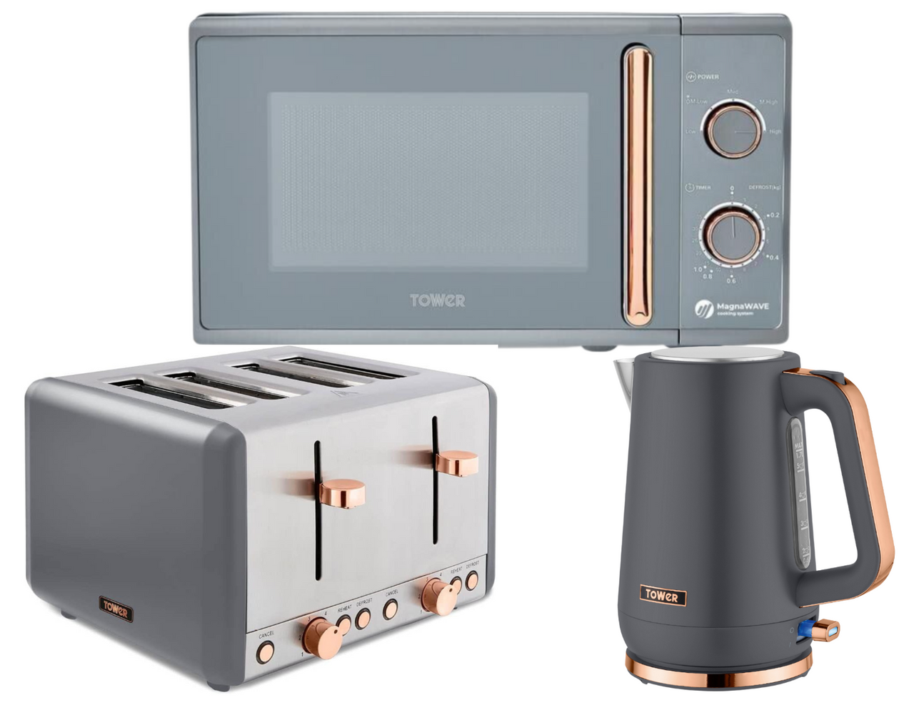 Tower Cavaletto Grey Jug Kettle 4 Slice Toaster Microwave Matching Kitchen Set0