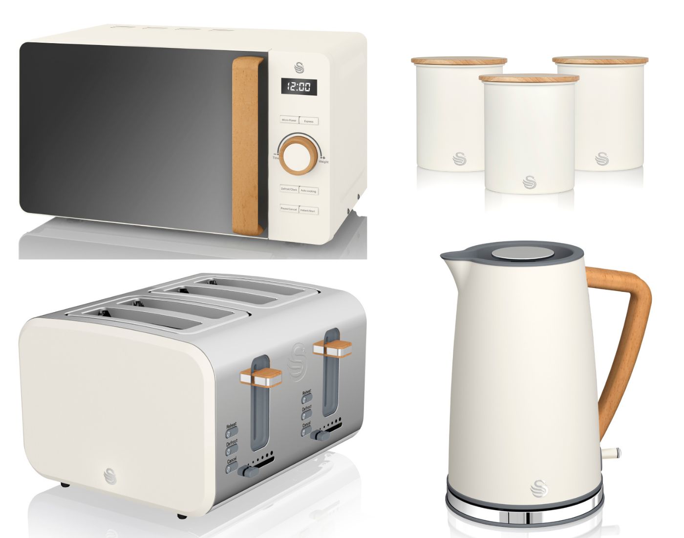 Swan Nordic White Kettle 4 Slice Toaster Microwave Canisters Scandinavian Style