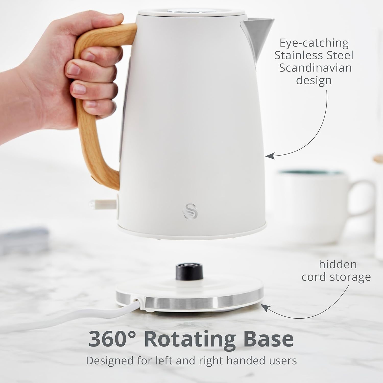 Swan Fjord White Jug Kettle Toaster plus Nordic Microwave Canisters Kitchen Set10