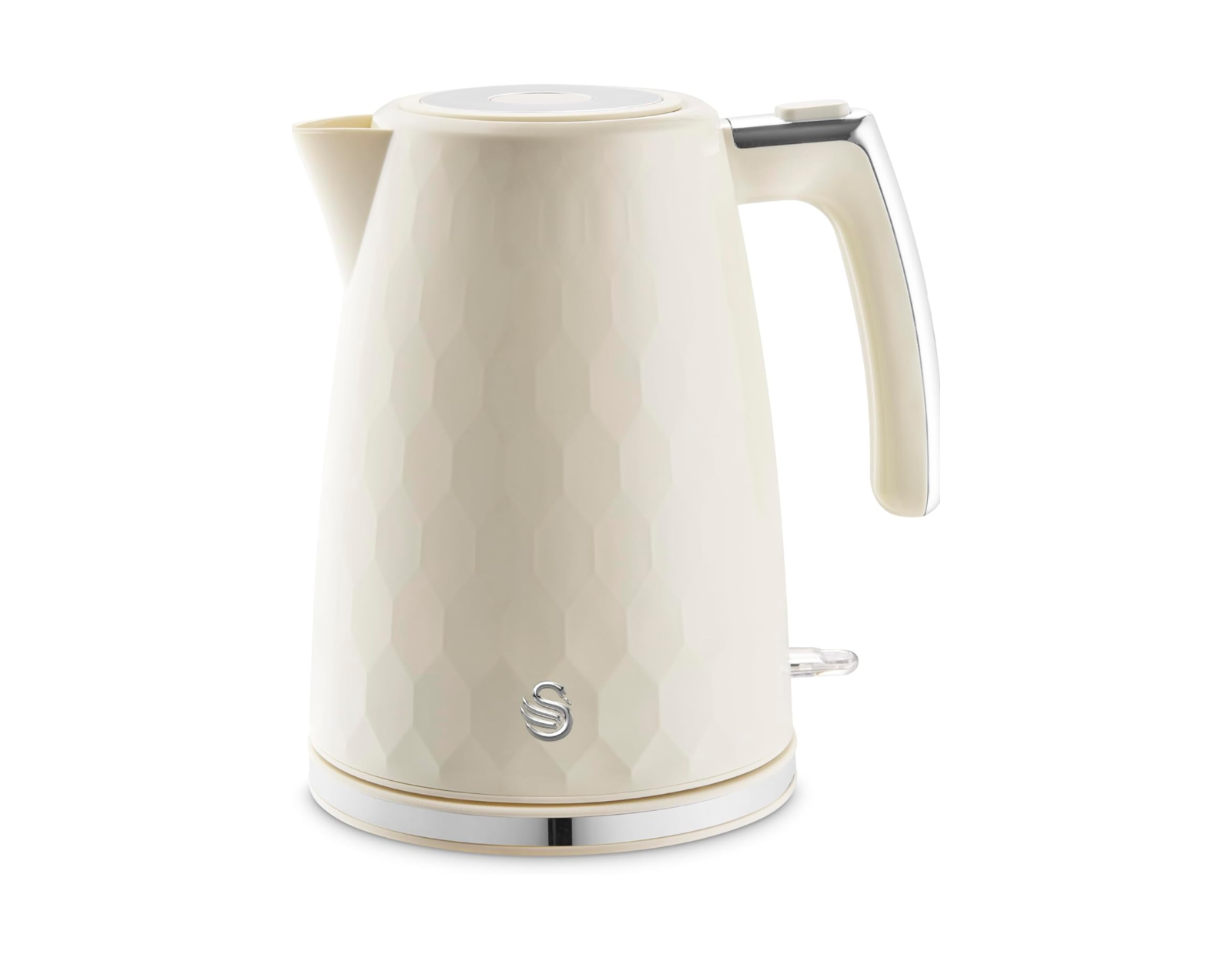 Swan Hexton Cream Rapid Boil Kettle 1.7L 3KW Hexagonal Texture Chrome Accents0