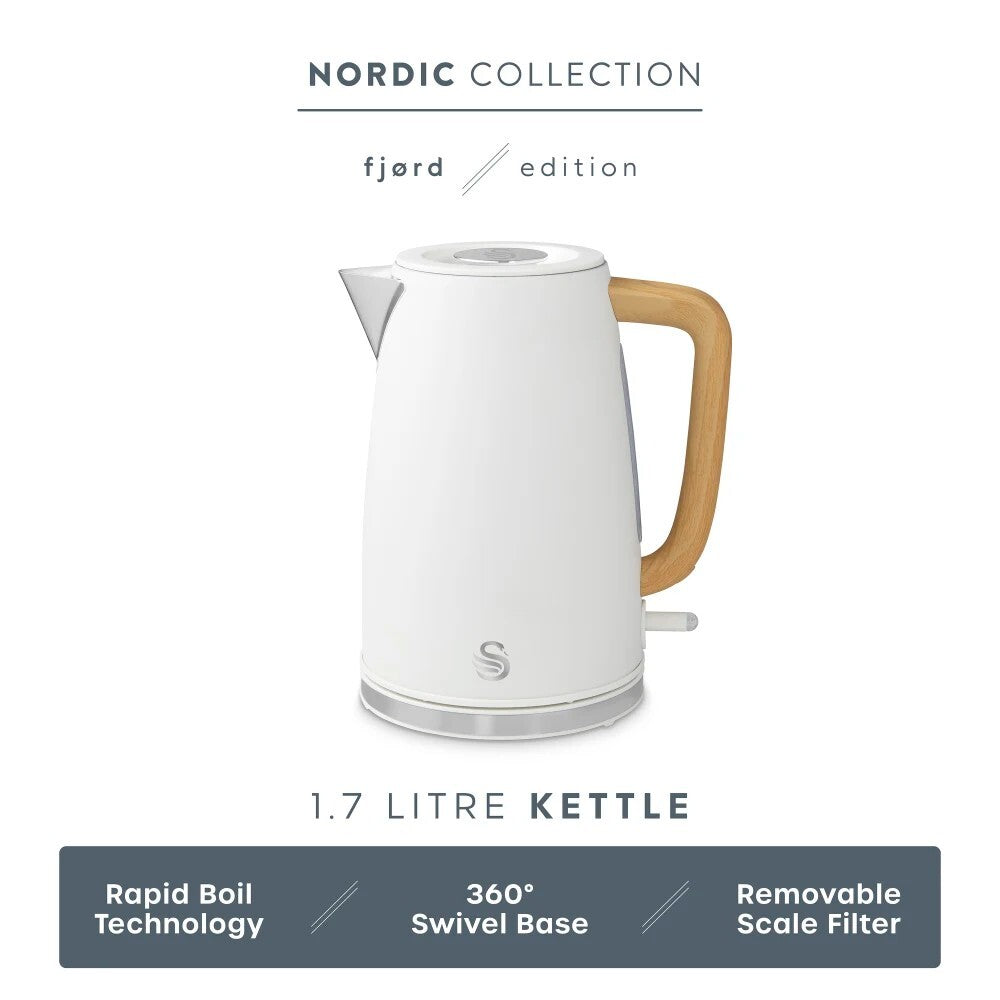 Swan Fjord Jug Kettle White Scandi Design with Wooden Accents SK19024WHT4