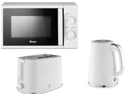 Swan Windsor White 1.7L 3KW Kettle, 2 Slice Toaster & 700W 20L Manual Microwave Matching Set