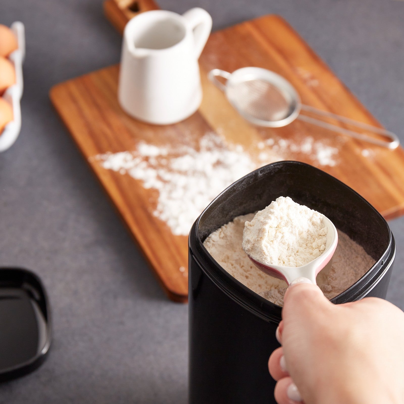 Morphy Richards Equip Black Large Roll Front Bread Bin & Large Storage Canisters4