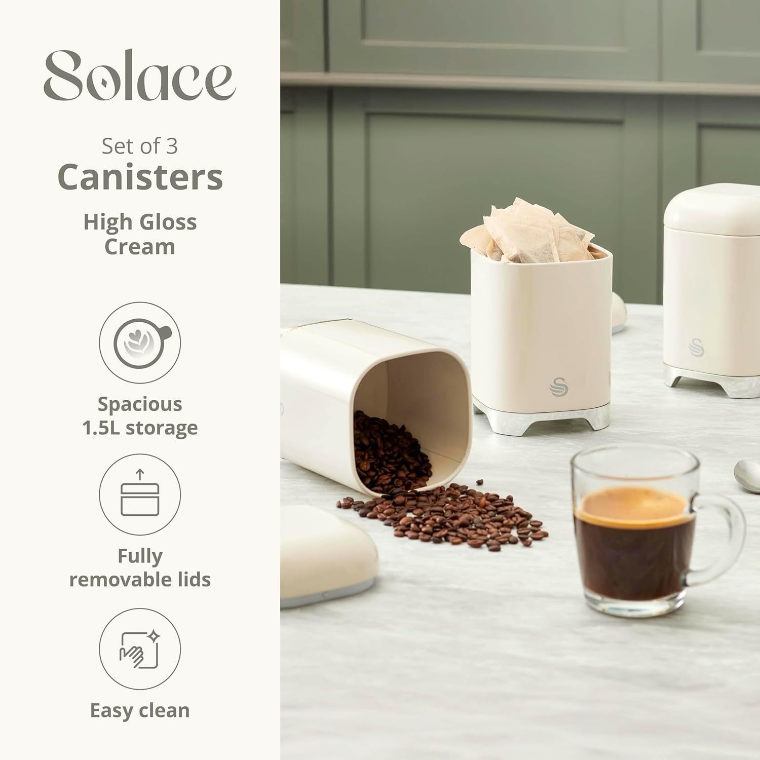 Swan Solace Cream Breadbin Canisters Kitchen Storage Set Chrome Trim2