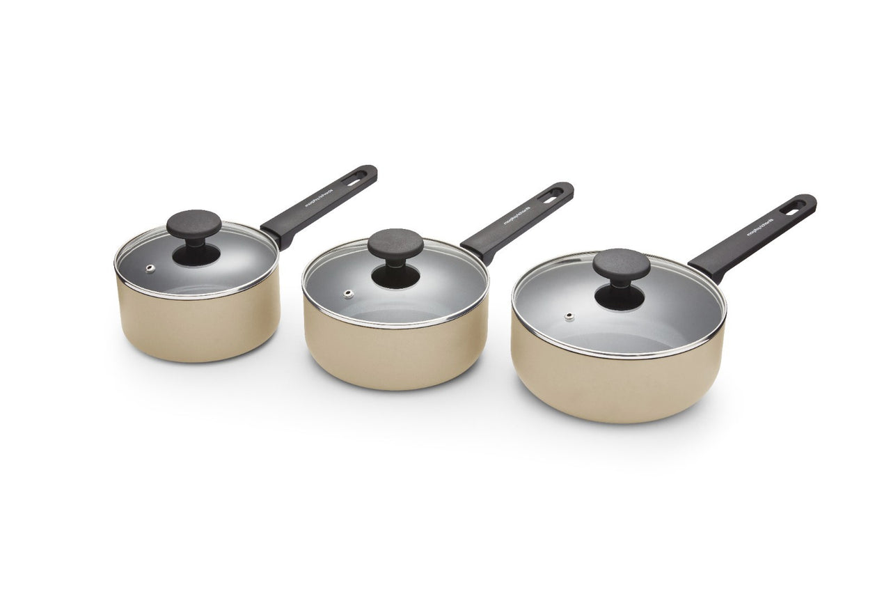 Morphy Richards 3 Piece Pan Set Cream Recycled Aluminium Saucepan Set 8590030