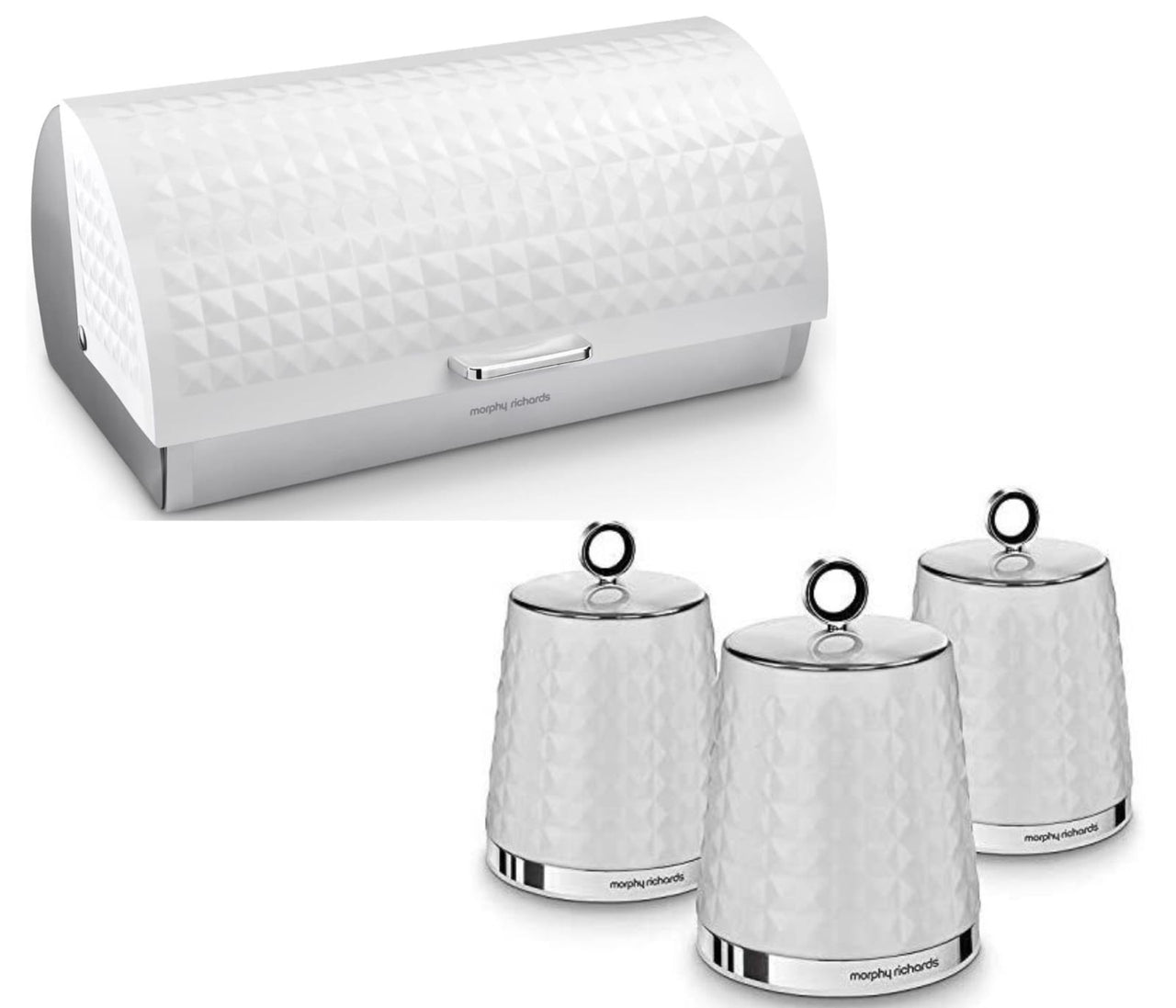 Morphy Richards Dimensions White Bread Bin & Canisters Kitchen Storage Set