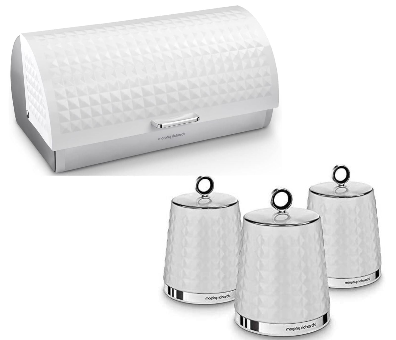 Morphy Richards Dimensions White Bread Bin & Canisters Kitchen Storage Set