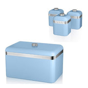 SWAN Retro Blue Bread Bin Canisters Matching Retro Design Kitchen Storage Set