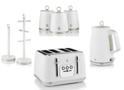 Swan Serenity White 1.7L 3KW Kettle, 4 Slice Toaster, Canisters, Mug Tree & Towel Pole Matching Set