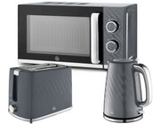 Swan Windsor Grey Kettle Toaster Microwave Set Textured Finish Chrome Accents0