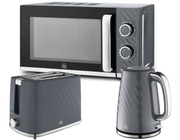 Swan Windsor Grey Kettle Toaster Microwave Set Textured Finish Chrome Accents0