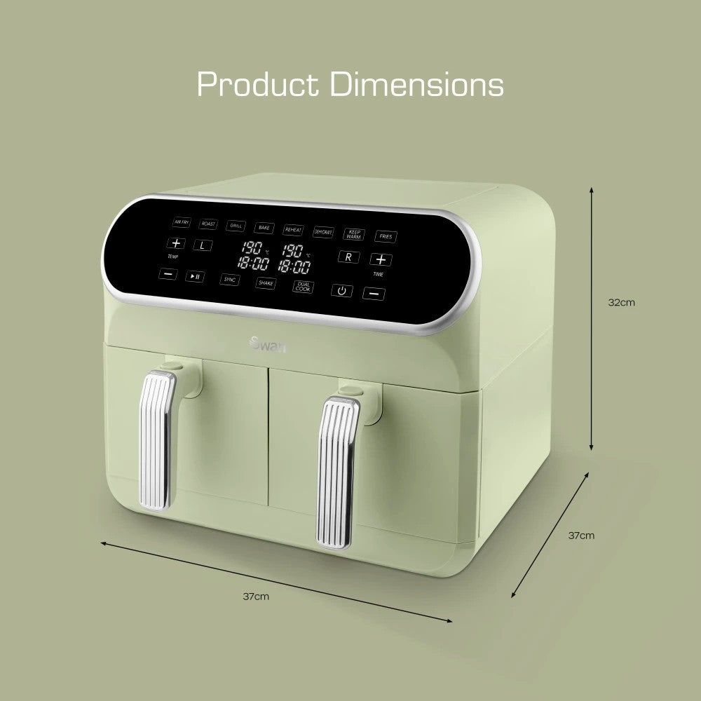 Swan Retro Revive Green Kettle 4 Slice Toaster & 8L Dual Basket Air Fryer Bundle16