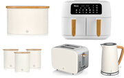 Swan Nordic White 1.7L Jug Kettle, 2 Slice Toaster, 8L Dual Basket Air Fryer, Bread Bin & Canisters Matching Set