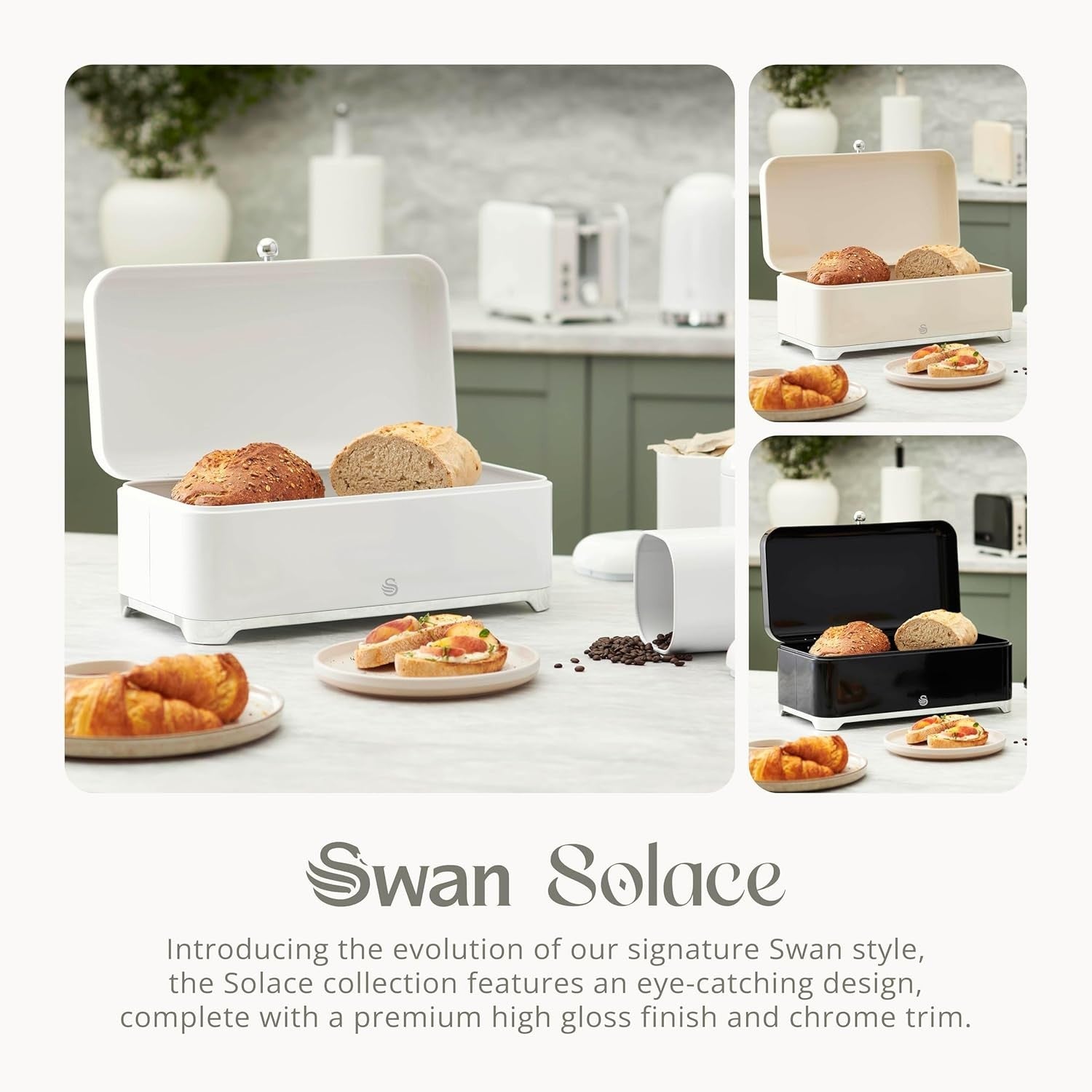 Swan Solace White Kettle Toaster Bread Bin Canisters Kitchen Roll Holder Set15