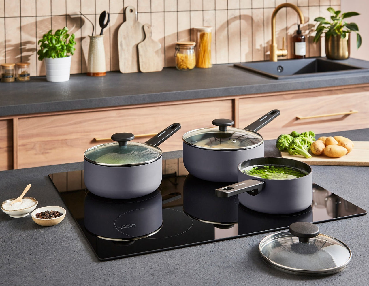 Morphy Richards 3 Piece Pan Set Grey Recycled Aluminium Saucepan Set 8590021