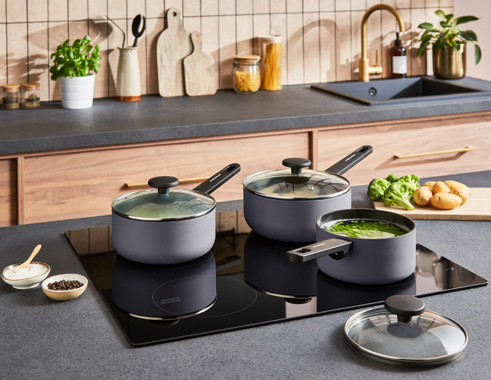 Morphy Richards 3 Piece Pan Set Grey Recycled Aluminium Saucepan Set 8590021