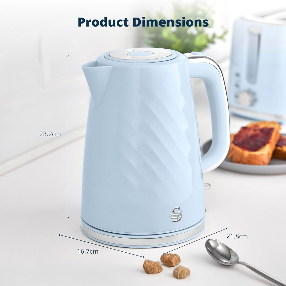 Swan Windsor Blue 1.7L 3kW Rapid Boil Kettle Cordless SK14611BLU Chrome Accents1