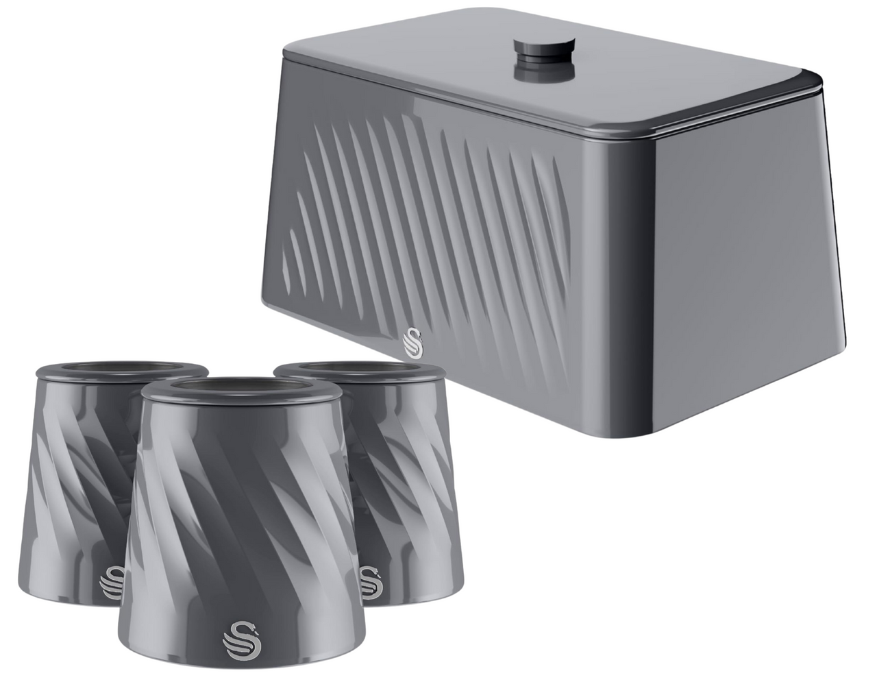 Swan Windsor Grey Breadbin and Canisters Matching Kitchen Storage Set0