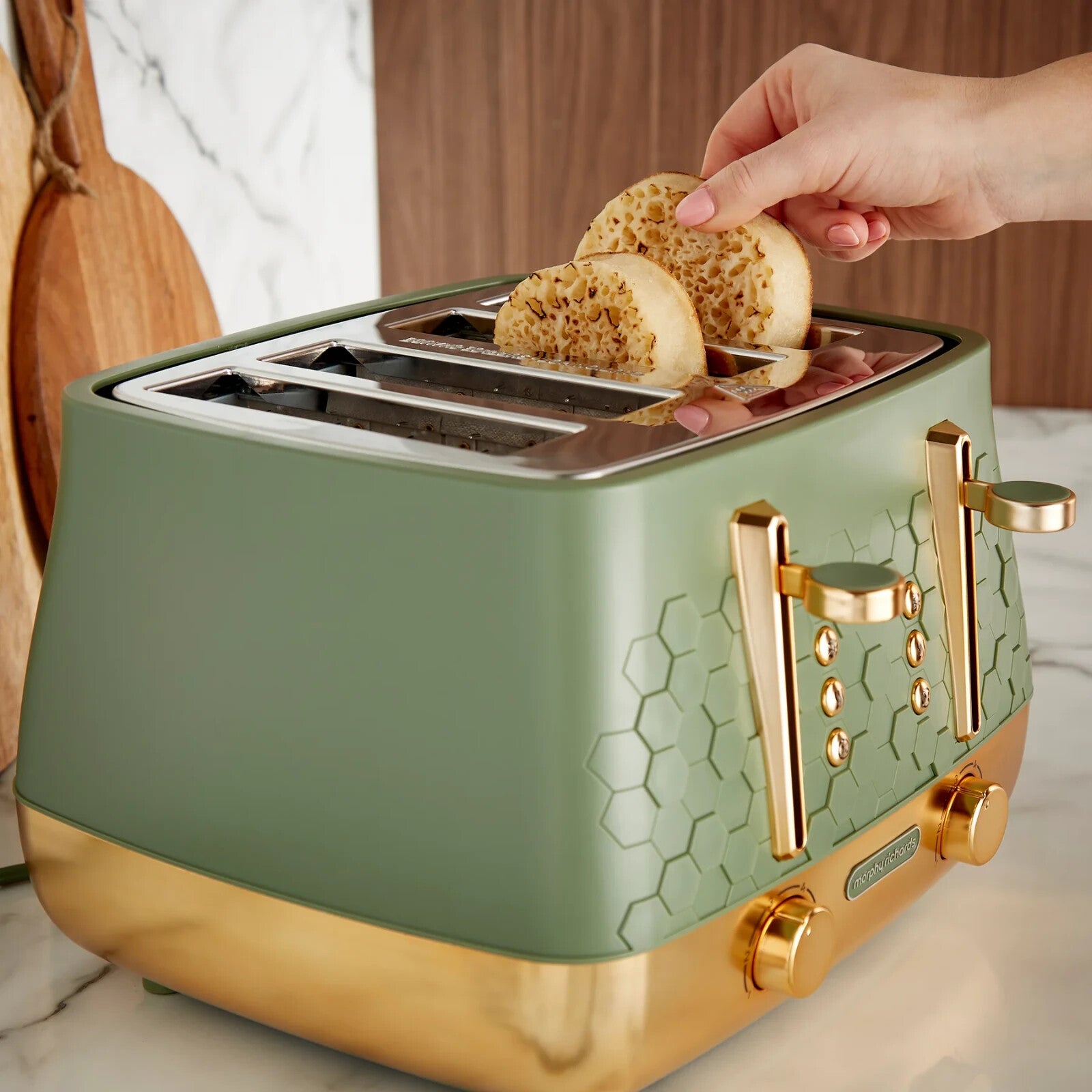 Morphy Richards Cassini 4 Slice Toaster Olivine Green & Gold 2430228