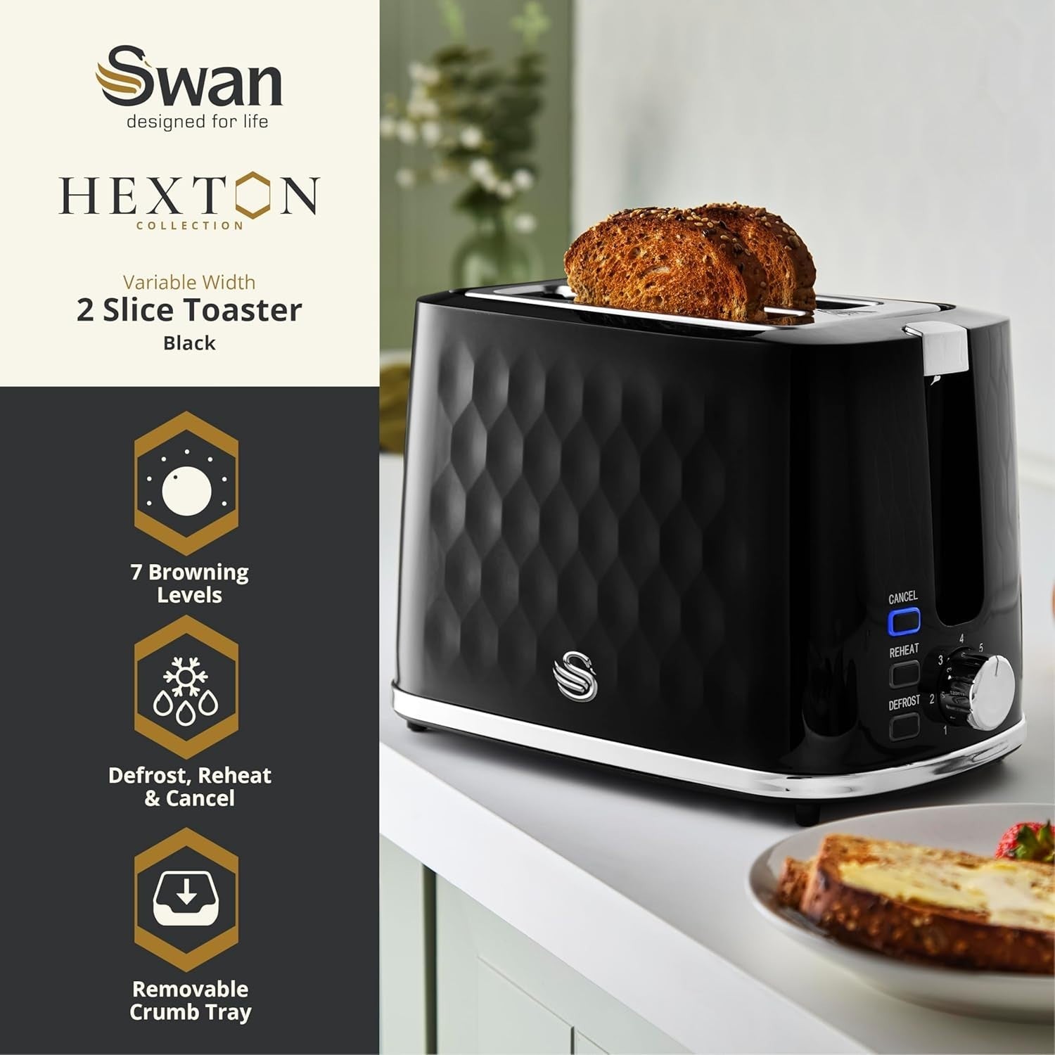Swan Hexton Black Kettle, 2 Slice Toaster and 20L Digital Microwave Kitchen Set4