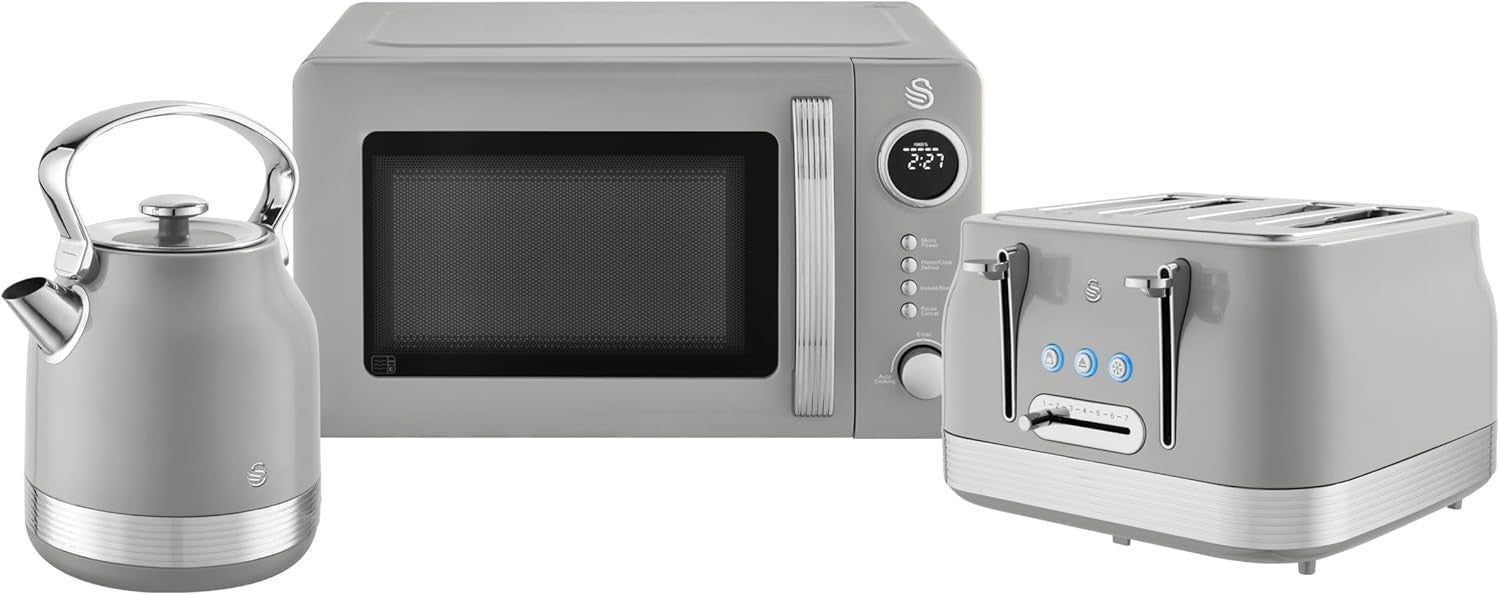Swan Retro Revive Grey Kettle Toaster Microwave Bundle Stovetop Design Kettle0